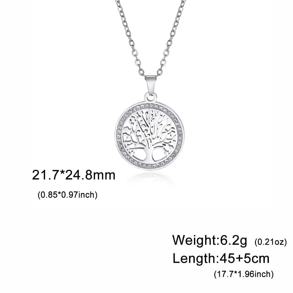 Dreamtimes – collier arbre de vie pour femmes, en acier inoxydable, Zircon clair, pendentif rond, ch