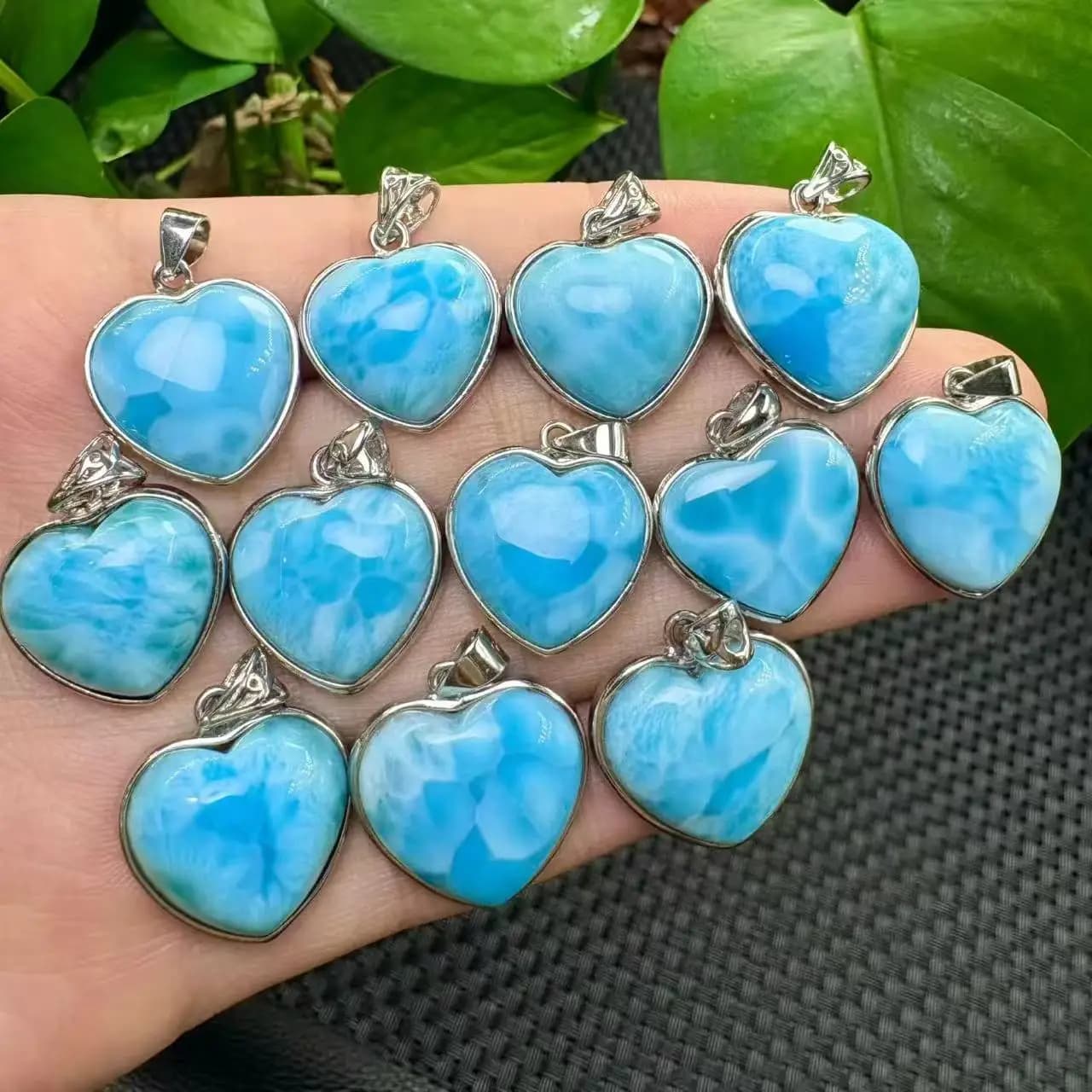 Collier pendentif en argent 925 avec cristal de larimar naturel, motif cœur d'amour, pour cadeau de 