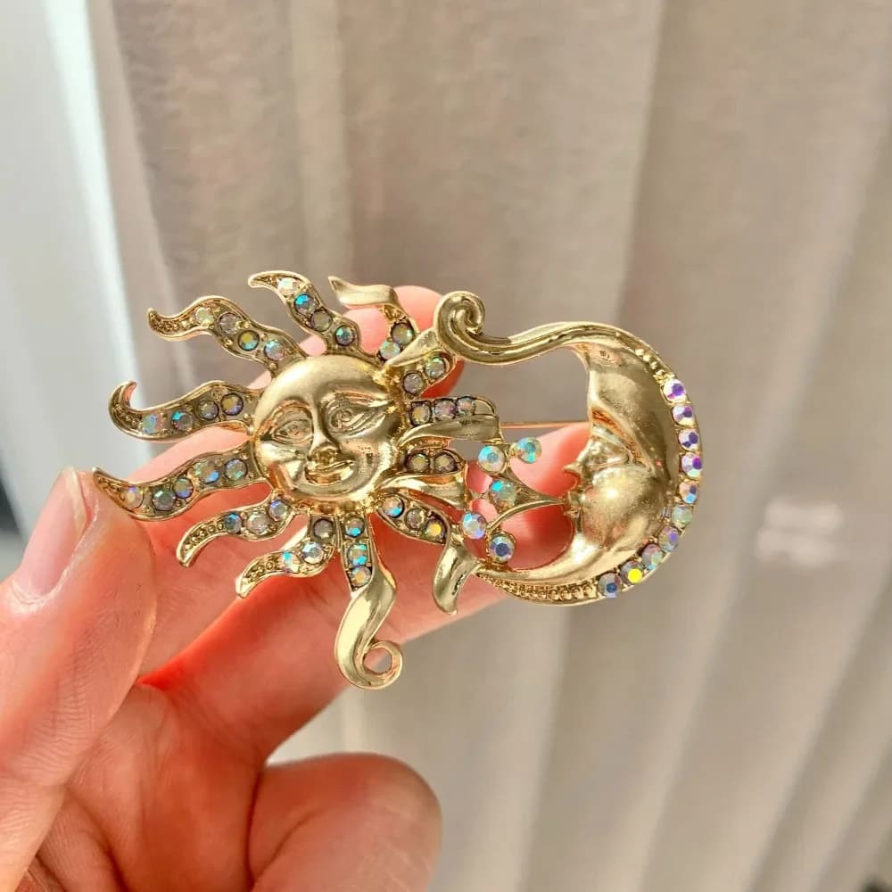 Broche de conception de soleil et de lune en or 256, camée d'art de bijoux antiques, accessoires ves