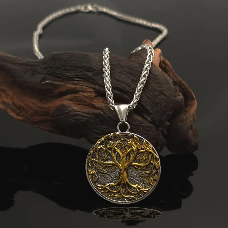 Collier pendentif symbole naturel arbre de vie, rond en acier inoxydable, accessoire de collier à la