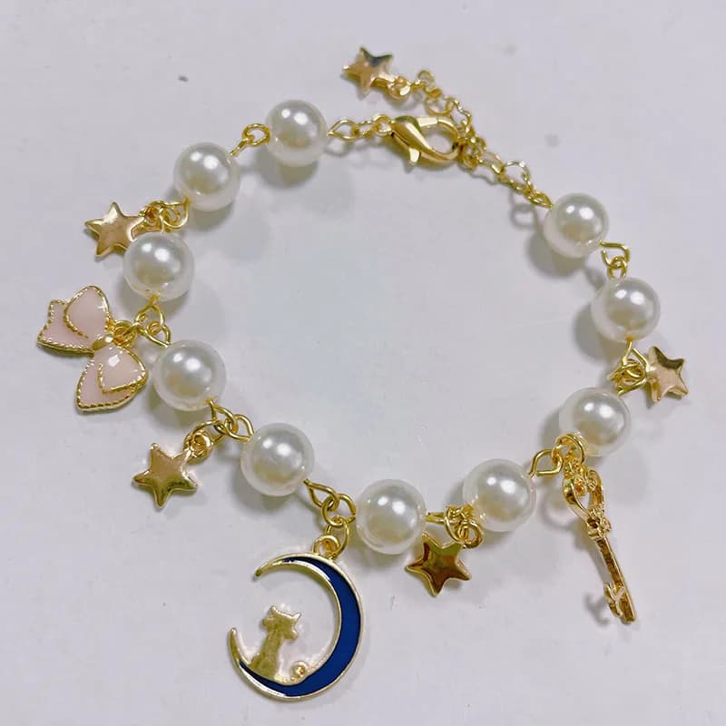 Anime japonais mignon Luna chat sur la lune clé baguette Bracelet à breloques marin lune étoile Brac