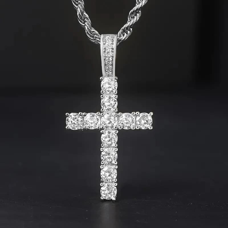 Huitan – collier Long à chaîne torsadée de 60Cm pour femmes/hommes, pendentif croix de luxe en zirco
