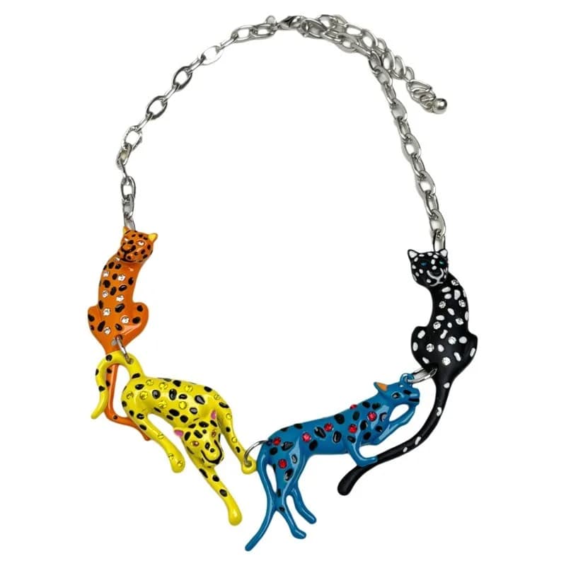 Collier pendentif léopard émaillé coloré, chaîne à breloques animales multicolores, bijoux punk Y2K 