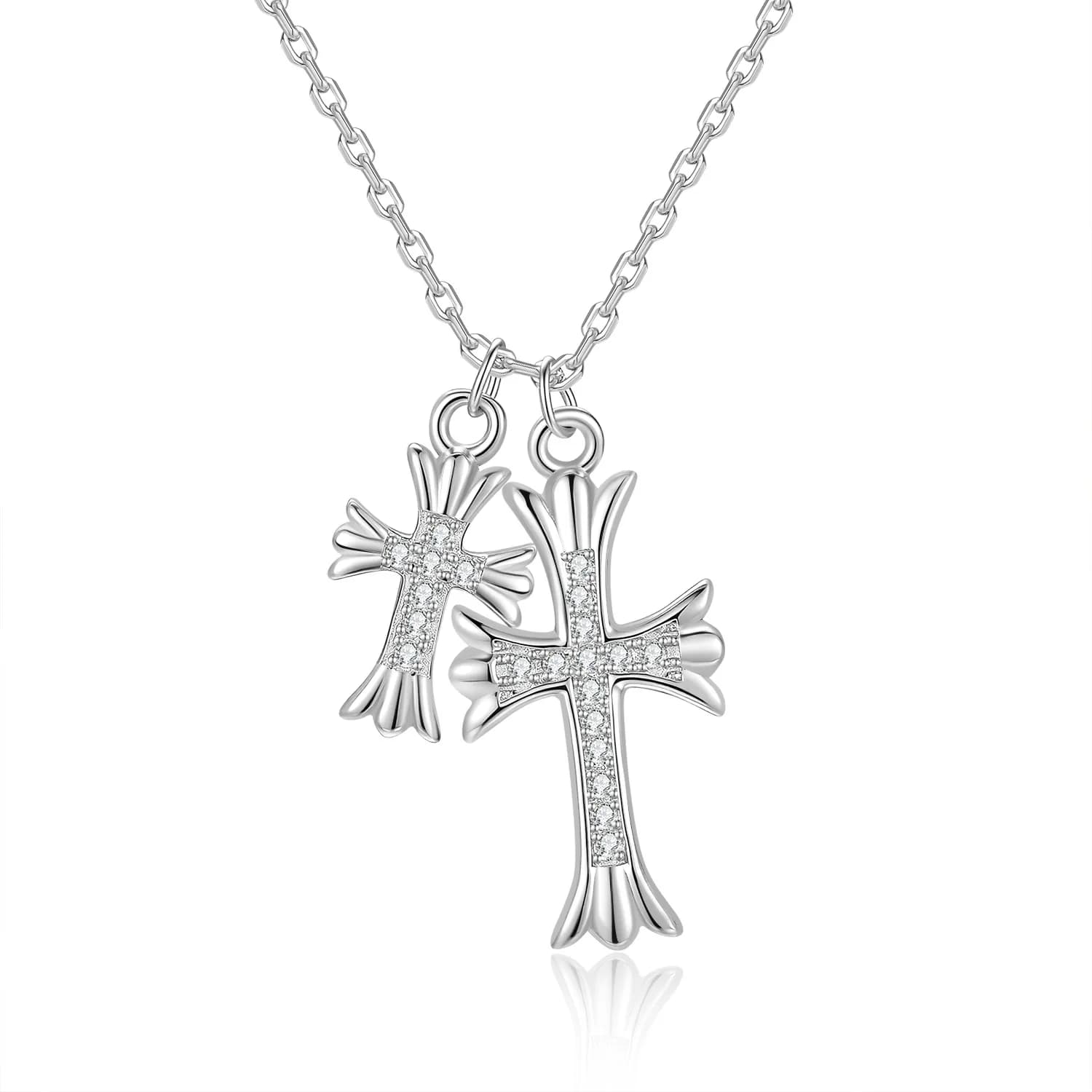 Pendentif double croix en moissanite serti de diamants pour hommes et femmes, collier personnalisé p