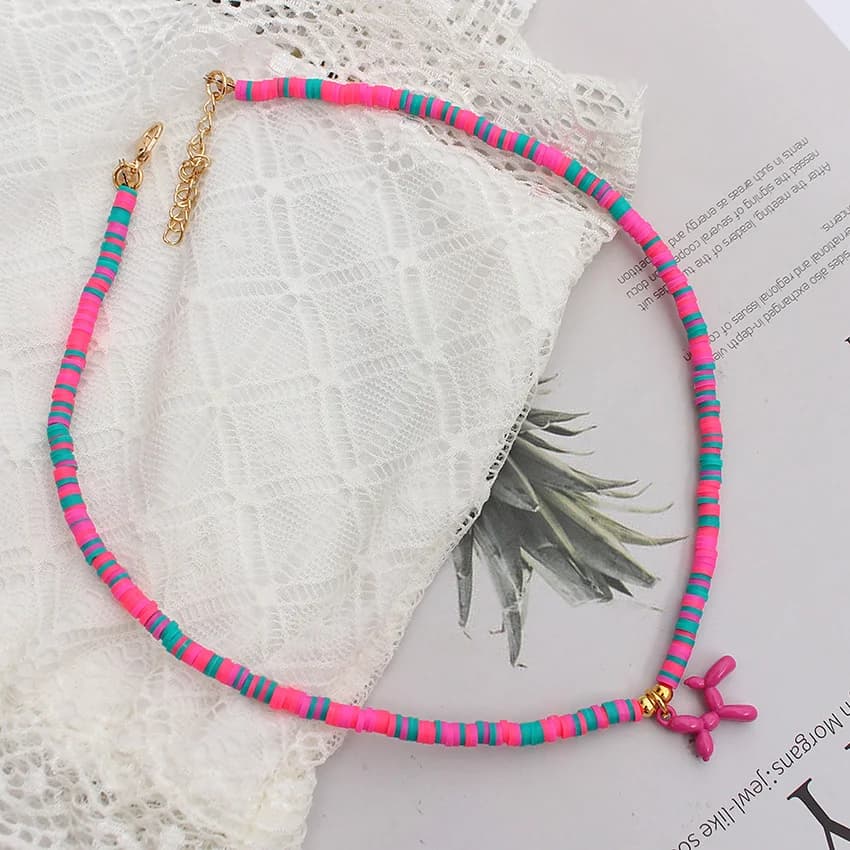 Collier de conception de chien de mode coréenne, perles irrigation polymère colorées, tour de cou, p
