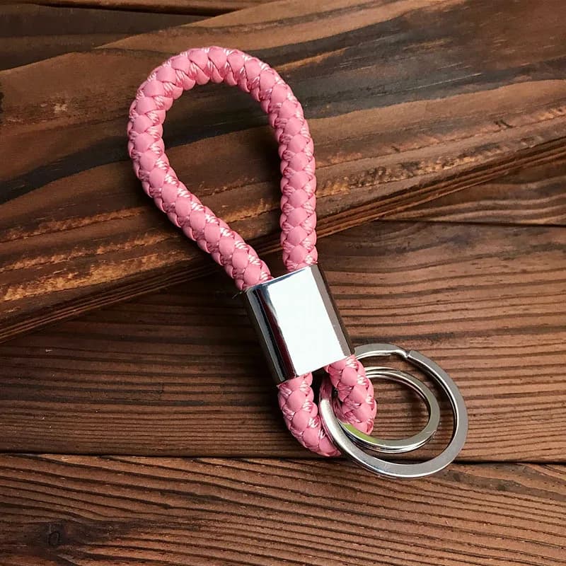 Porte-clés en corde de cuir PU à double anneau, porte-clés en métal, pendentif de clé de voiture.