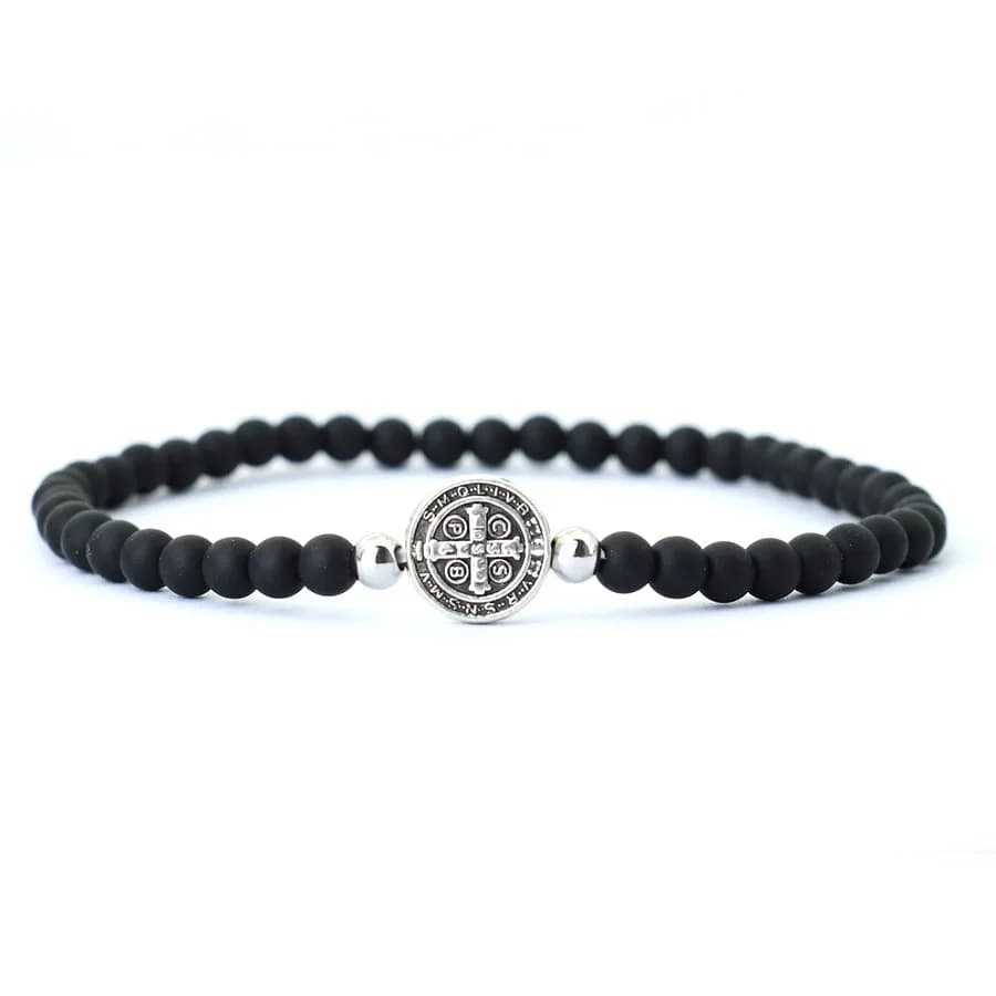 Bracelet de perles en croix de jésus pour hommes, accessoires de vêtements, amulette en pierre natur
