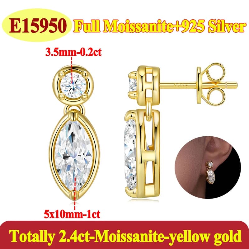 PureMax 1ct Marquise certifié Moissanite pierres boucle d'oreille de mariage pour les femmes fête 92