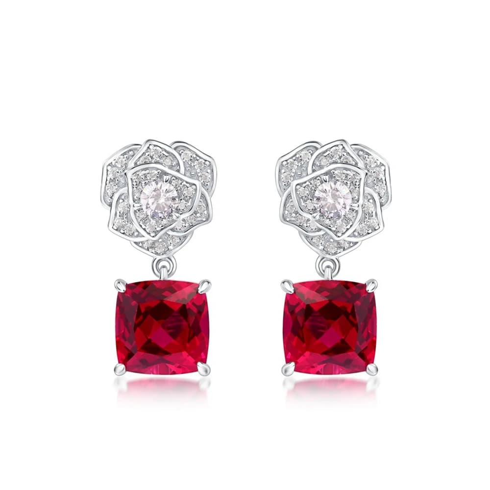 ALLNOEL 925 argent Rose fleur laboratoire rubis boucles d'oreilles pour femme laboratoire diamant an