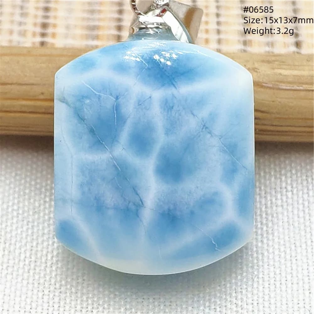 Pendentif Larimar bleu naturel, motif d'eau, bijoux Larimar, collier rectangulaire ovale pour femmes