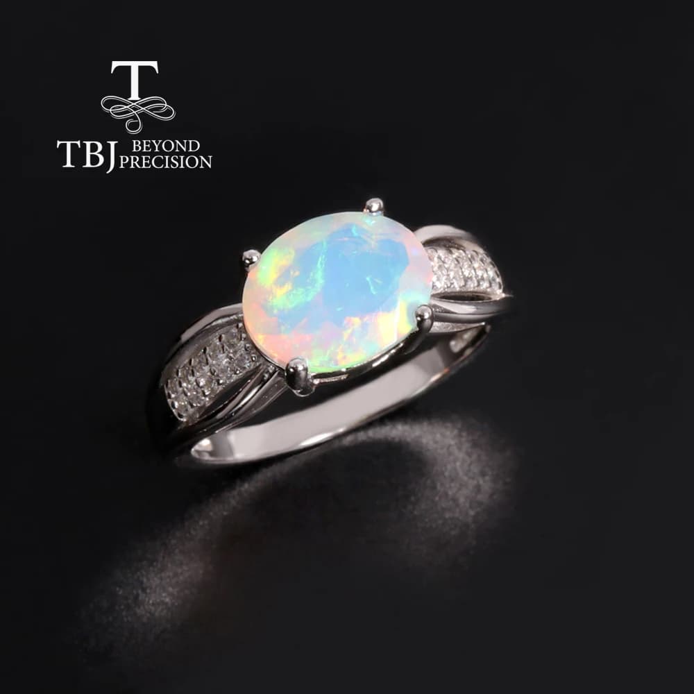 Bague opale naturelle colorée en argent sterling 925, bijoux élégants pour femmes, cadeau d'annivers