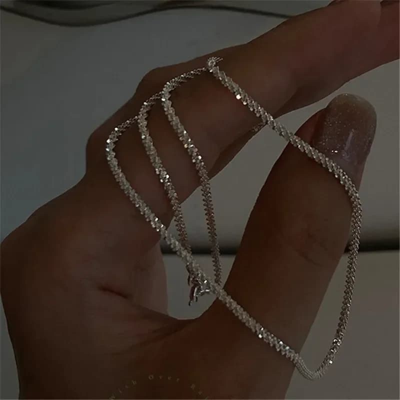 Collier en acier inoxydable et Zircon clair scintillant pour femmes et filles, chaîne de clavicule m
