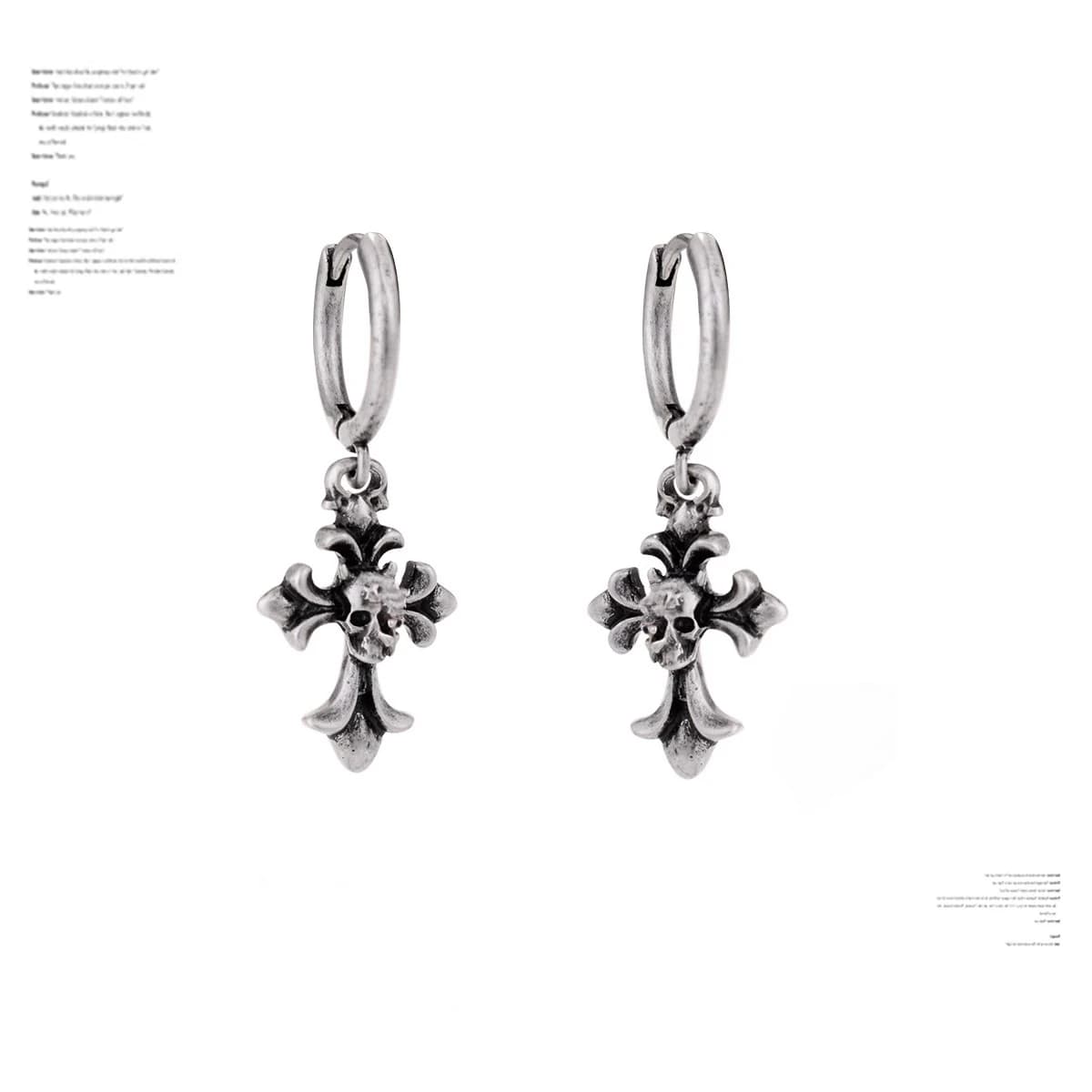 Boucles d'oreilles créoles croix squelette Cross Rock pour femmes et hommes, bijoux de mode gothique