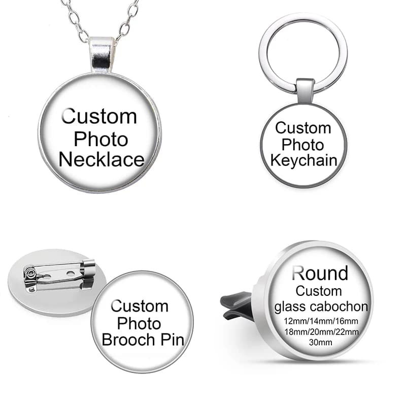 Collier pendentif cabochon en verre rond personnalisé avec photo personnalisée, chaîne continent, br