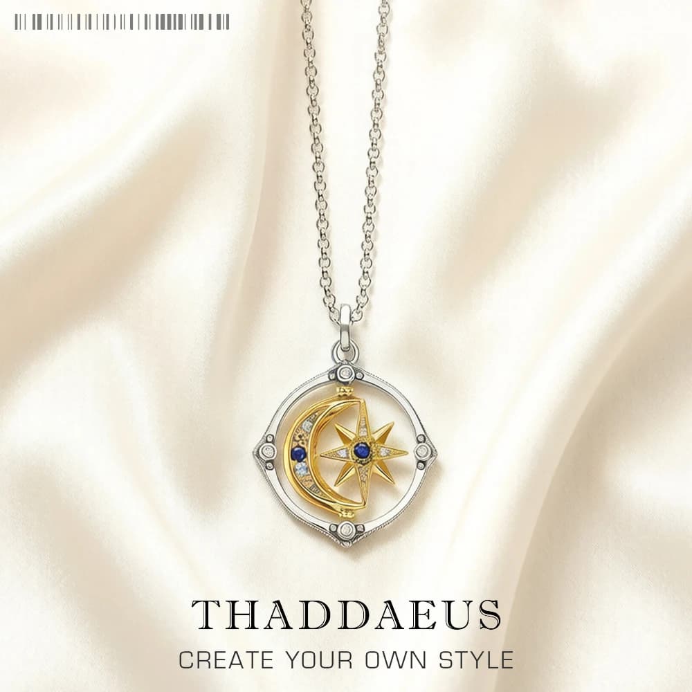 Étoile et lune pendentif doré lien chaîne collier été flambant neuf bijoux fins Europe 925 en argent