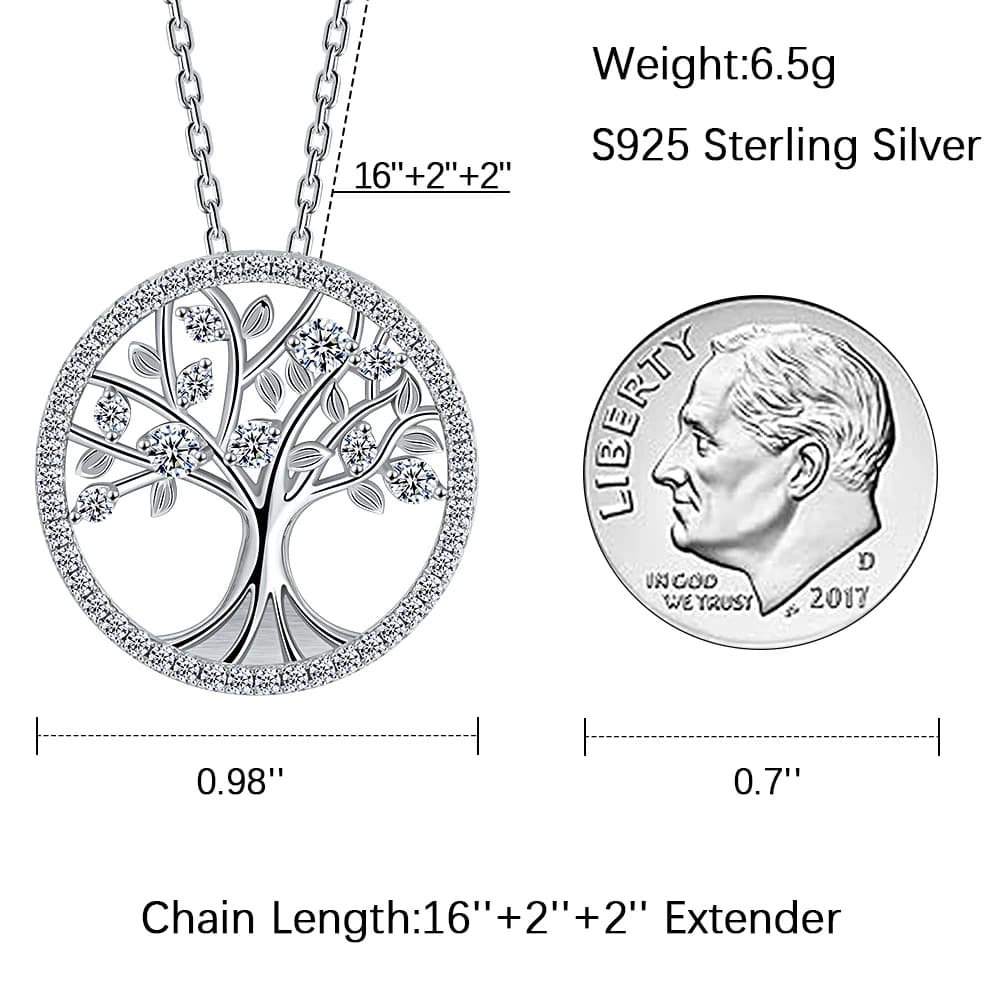 Collier pendentif Arbre de Vie en moissanite Pretty Beauty pour femmes, argent sterling 925 plaqué o