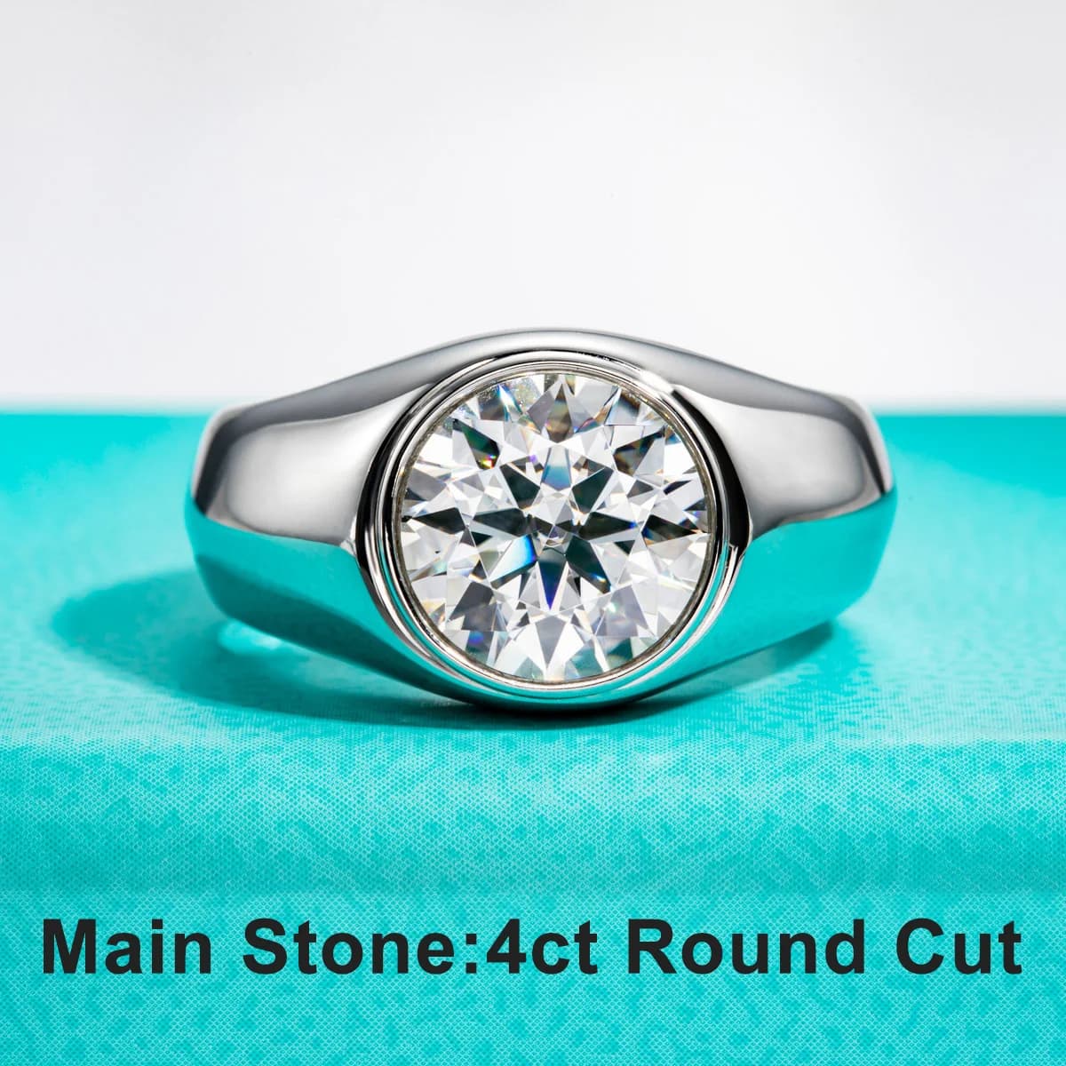 AnuJewel 4ct D Couleur Moissanite Hommes Anneaux 18K Plaqué Or Argent Bagues De Fiançailles Lunette 