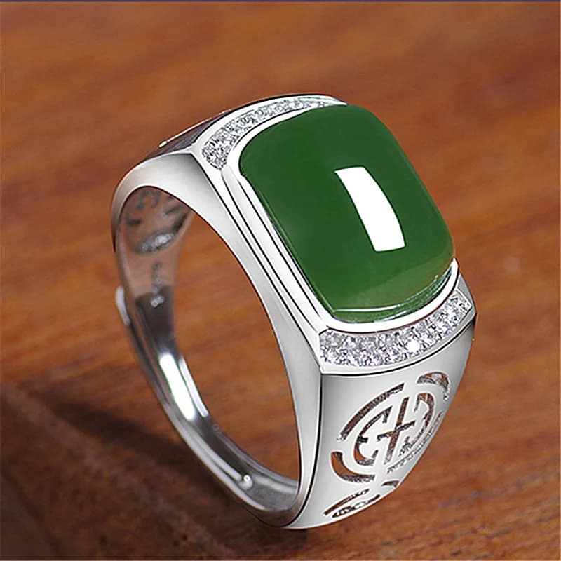 Bague réglable en argent 925 avec pierre précieuse sculptée, bague de fleurs vertes naturelles diver