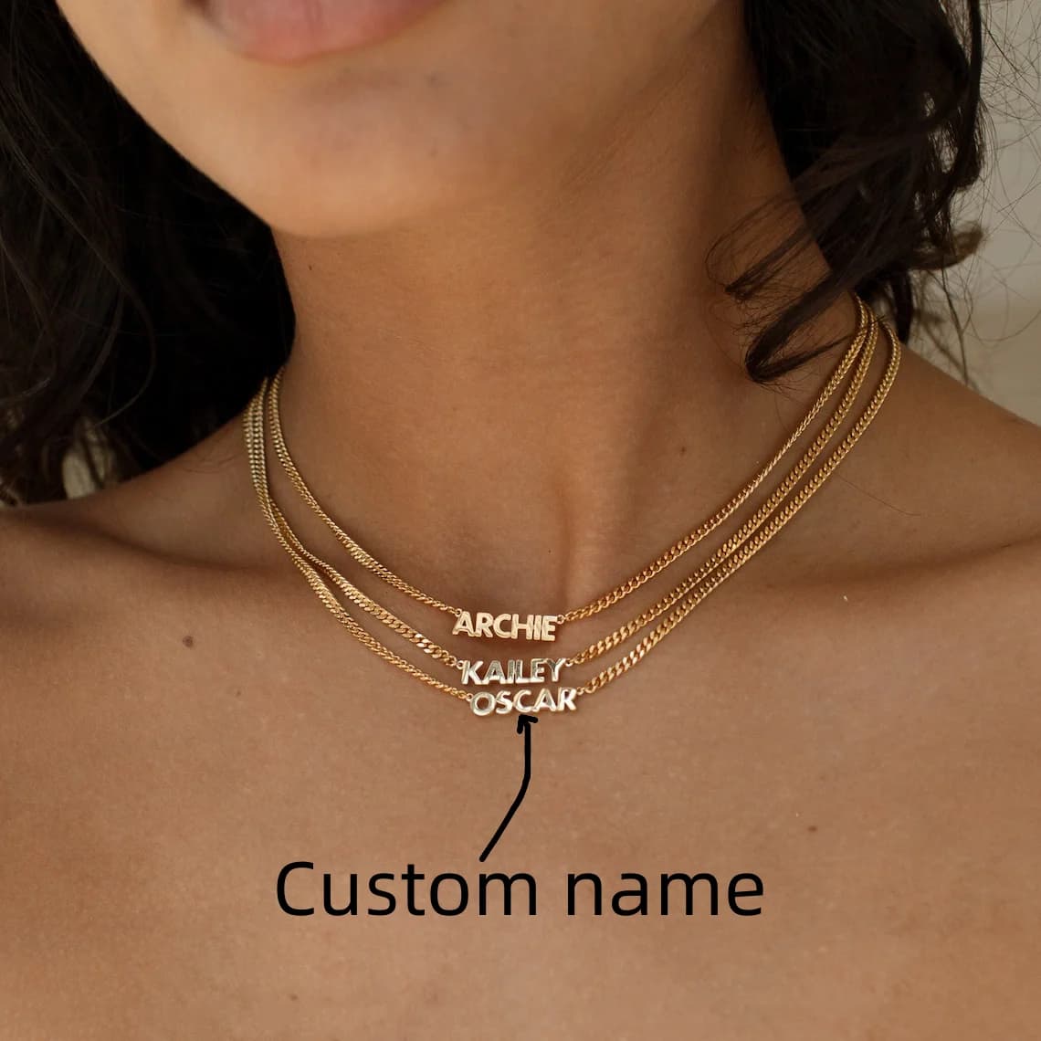 Collier chaîne gourmette avec nom personnalisé pour femmes, en acier inoxydable, bijoux avec nom per