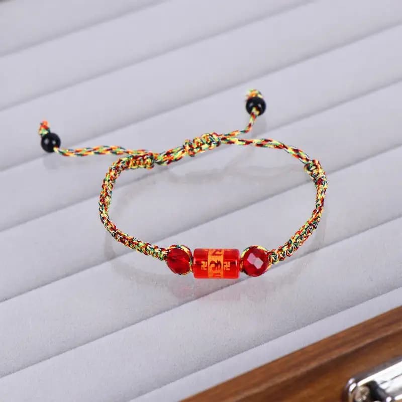 Bracelet ethnique artisanal, bracelet tressé multicolore avec perle à boucle à la sixième syllabe, b