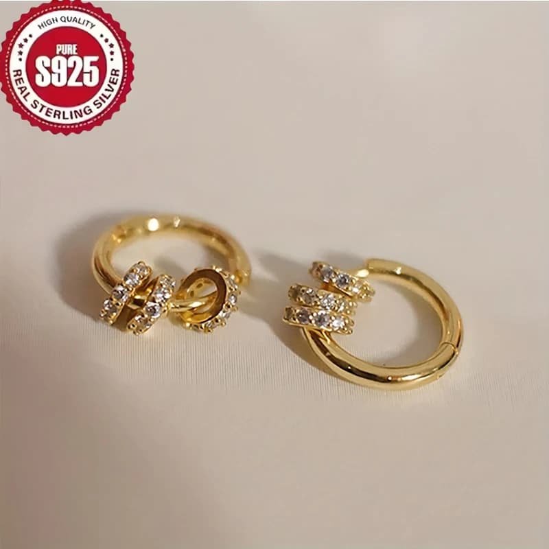 Boucles d'oreilles Huggie créoles en argent Sterling 925 plaqué or, délicates et scintillantes, Desi