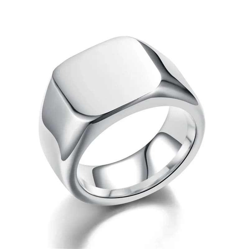 Bague chevalière dorée en acier inoxydable pour hommes, bande carrée polie, bijoux de déclaration Hi