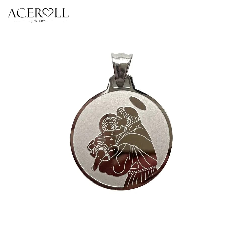 ACEROLL Pendentif catholique en acier inoxydable Médaille Saint Antoine et Saint Christophe