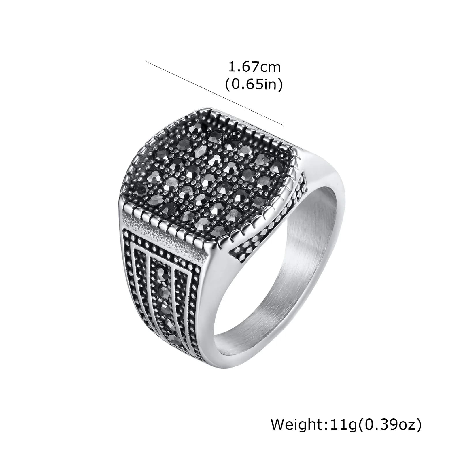 Bague en pierre noire pour hommes et garçons, bague de pouce en acier inoxydable, bague carrée épais