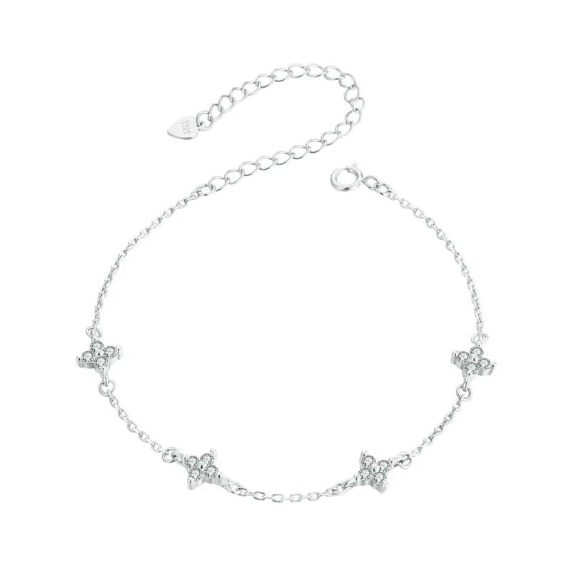 BAMOER – Bracelet en argent Sterling 925, plaqué or blanc, fleur en Zircon brillant, pour femmes et 
