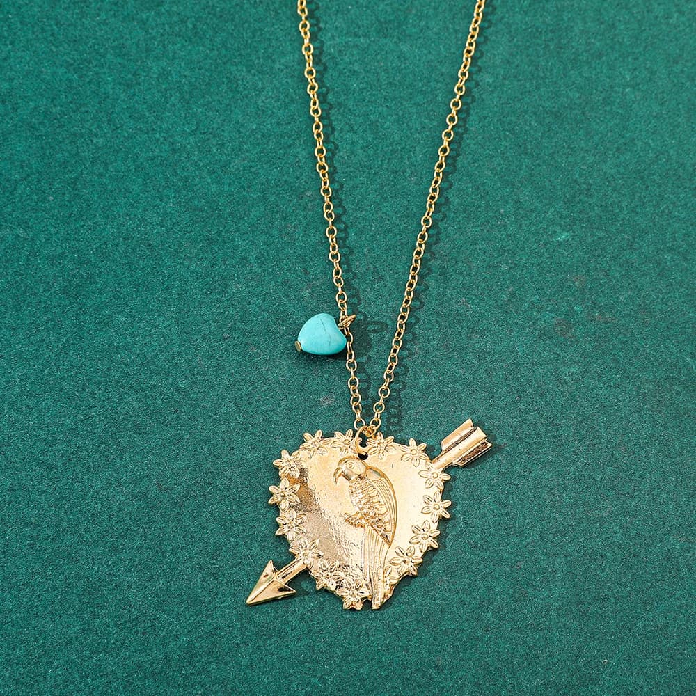 Collier oiseau avec pendentif en forme de cœur pour femme, bijoux esthétiques, document doré, access