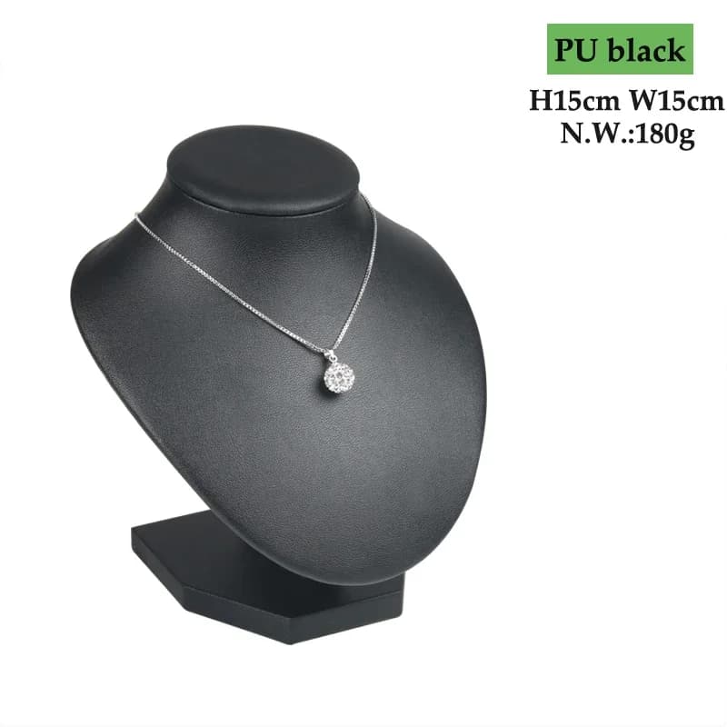 Présentoir à Bijoux en Faux Cuir PU Noir, Mannequin pour Collier, Pendentif, Buste, Support de Cou, 