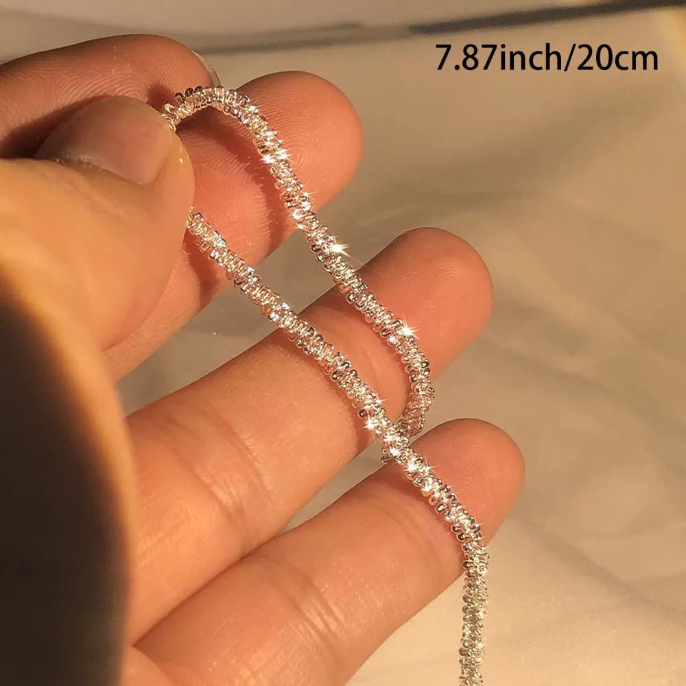Collier en argent sterling S925 2 mm, collier scintillant pour clavicule, chaîne de pull, bijoux de 