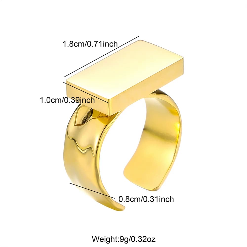 Bague personnalisée gravée avec nom et photo pour hommes, bague rectangulaire réglable en acier inox
