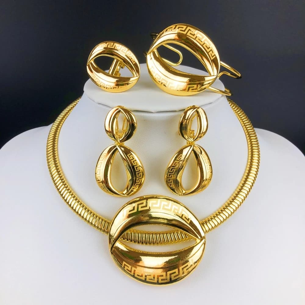 ESALE Dubai – ensemble de bijoux plaqués or 18 carats pour femmes, pendentif, collier, boucles d'ore