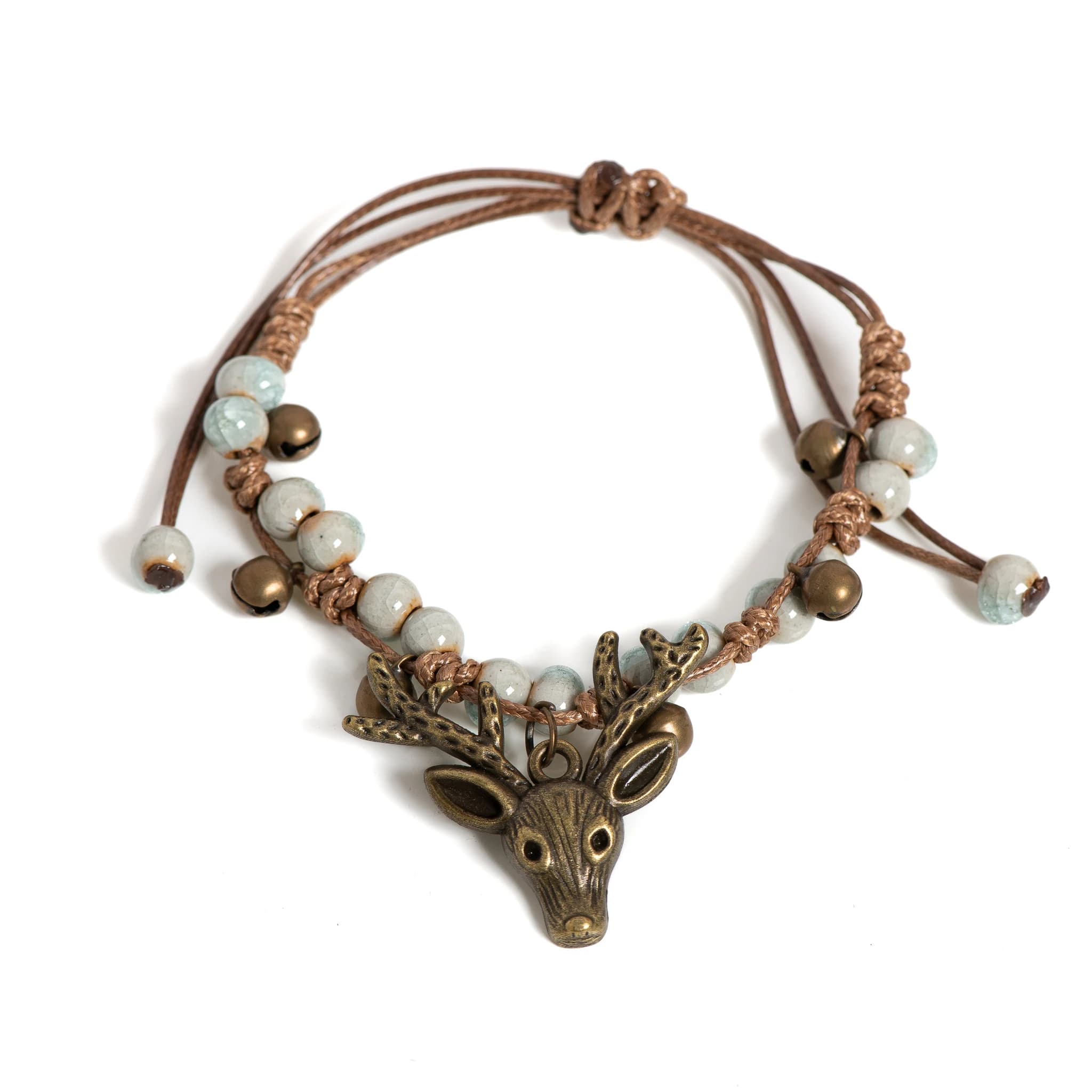 Bracelet réglable en céramique avec tête de cerf craquelée pour femme, bijoux tressés faits à la mai