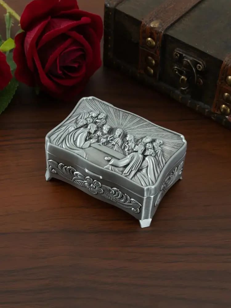 Boîte de rangement de bijoux en métal rétro européen, artisanat de dernière cène, boîte de rangement