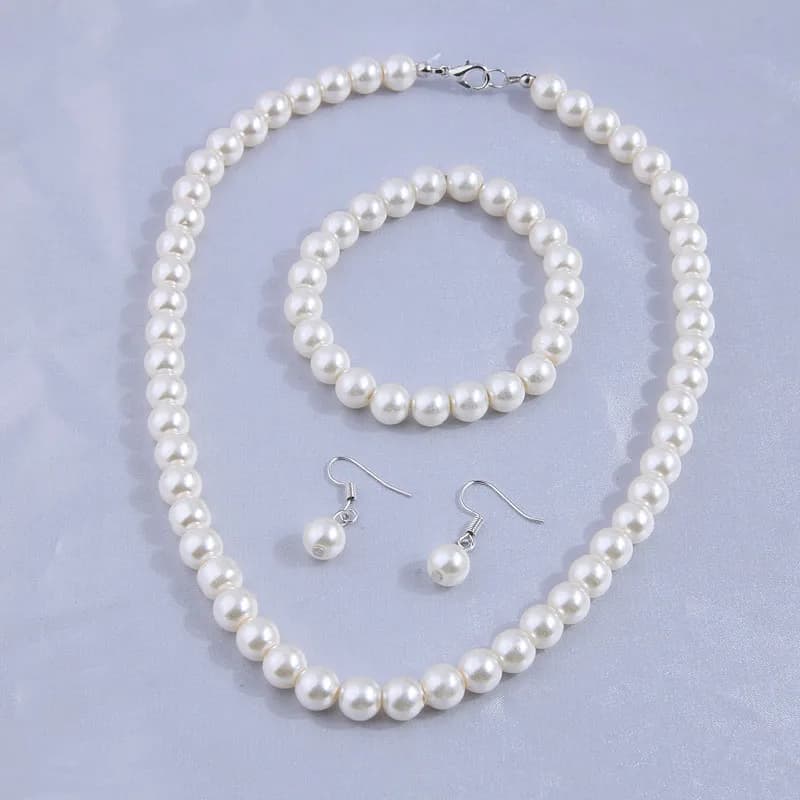 Ensemble de bijoux en perles simulées, bijoux de mariage faits à la main, collier ras du cou, boucle