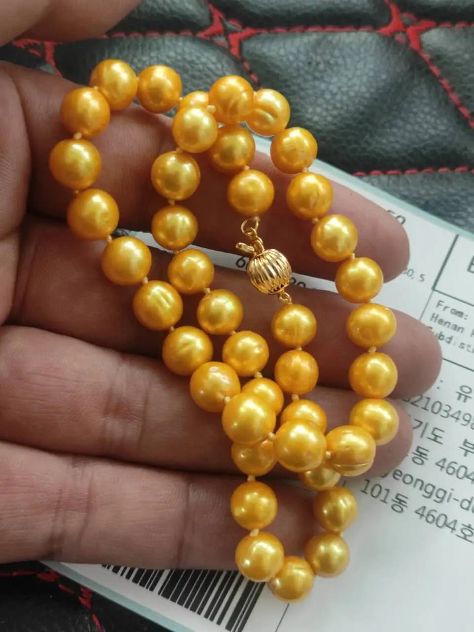 Collier de perles dorées naturelles nouées à la main, 18kprobuste, grade supérieure uto AA, 8-9mm, P