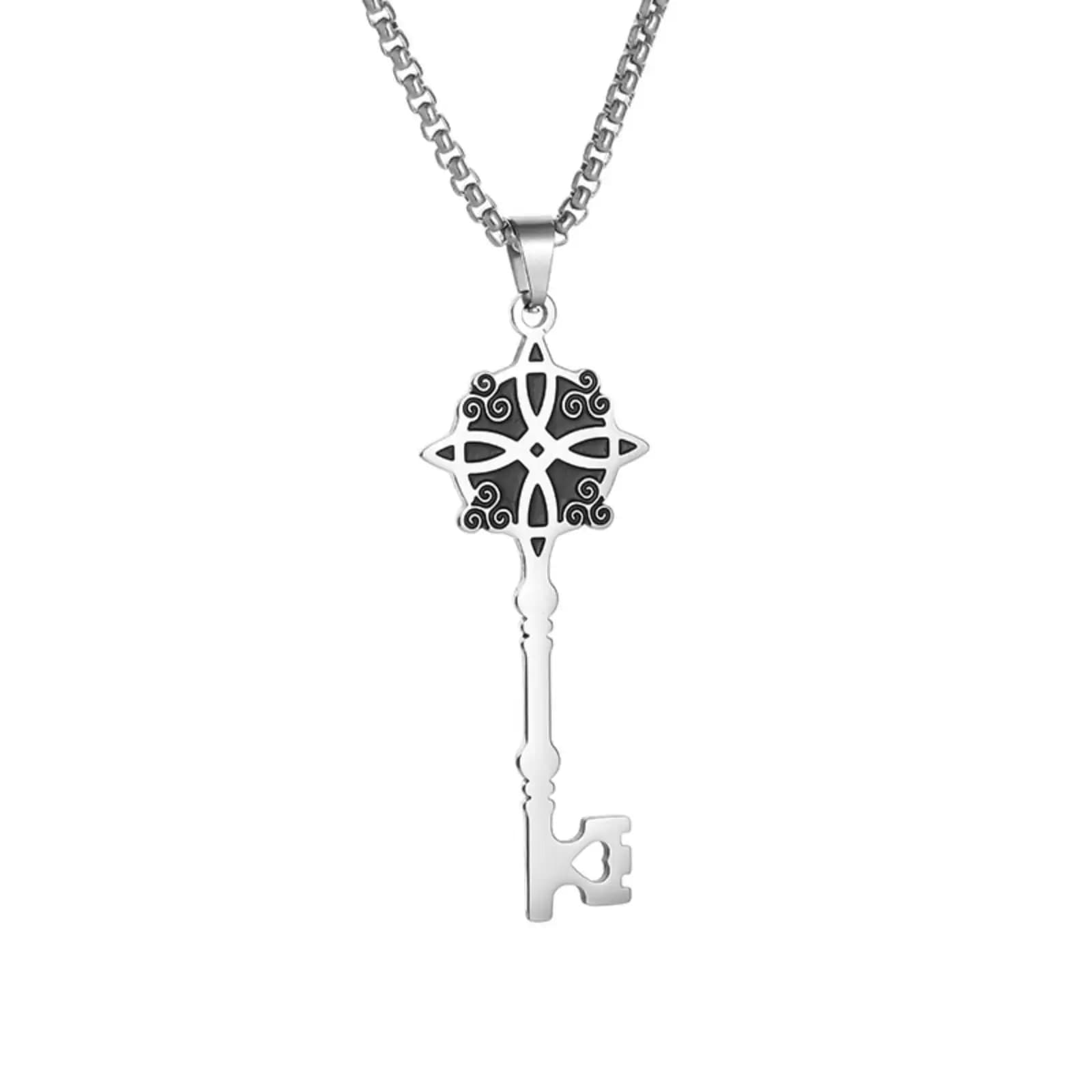 Collier pendentif clé nœud de sorcière pour femmes et hommes, amulette en acier inoxydable, bijoux c