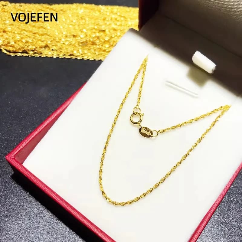 VOJEFEN – collier en or véritable 18K AU750, chaîne O, 18/20 pouces, chaînes de cou pour femmes, acc