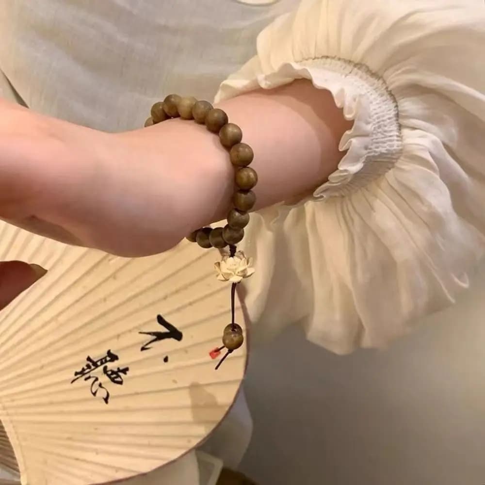 Bracelet élastique en bois de santal, chapelet, bijoux en bois perlé, chaîne à main tissée à la main