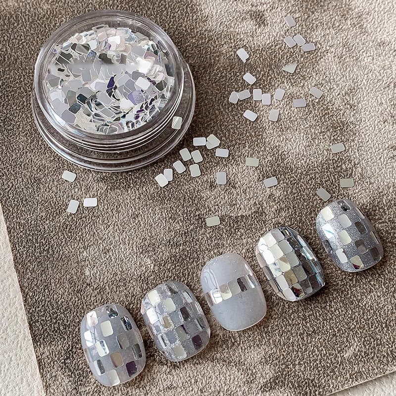 (HS) 1 pot carré argent ongles paillettes bijoux minimaliste et lumière scintillante Style de luxe p
