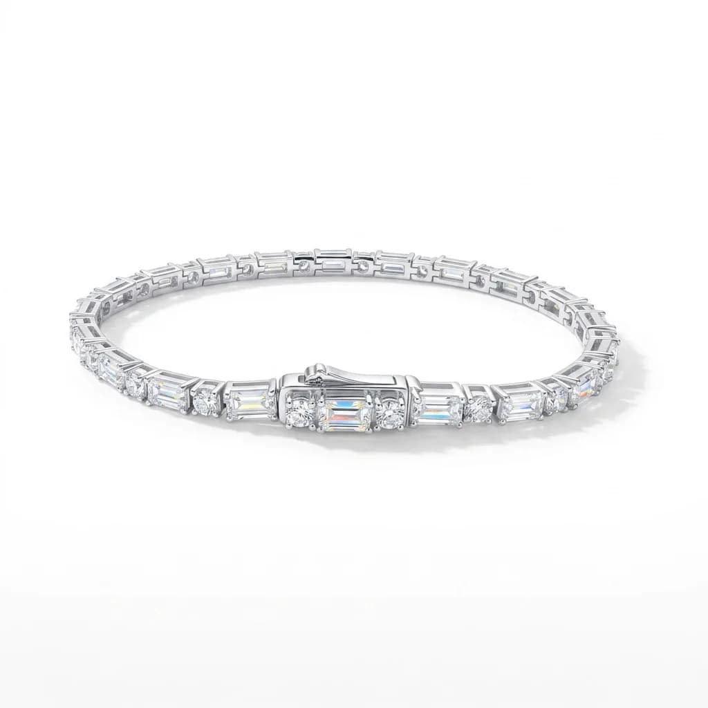 Bracelets tennis FEOBUR en moissanite taille émeraude ronde de 3 mm pour femmes, en argent sterling 