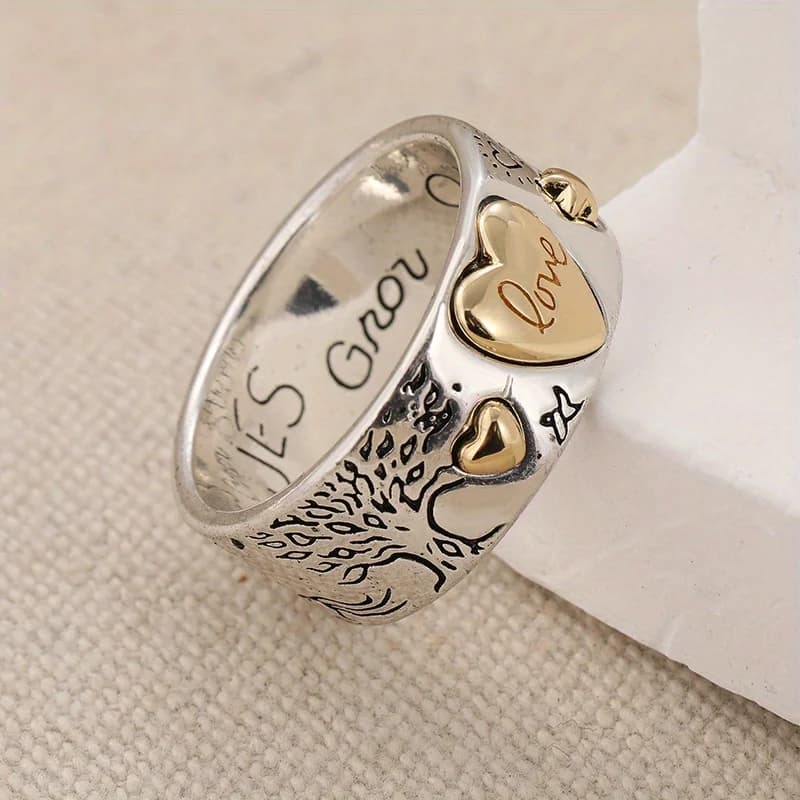 Bague artisanale sculptée motif cœur, style vintage bohème, plaqué argent, bijou romantique et migno