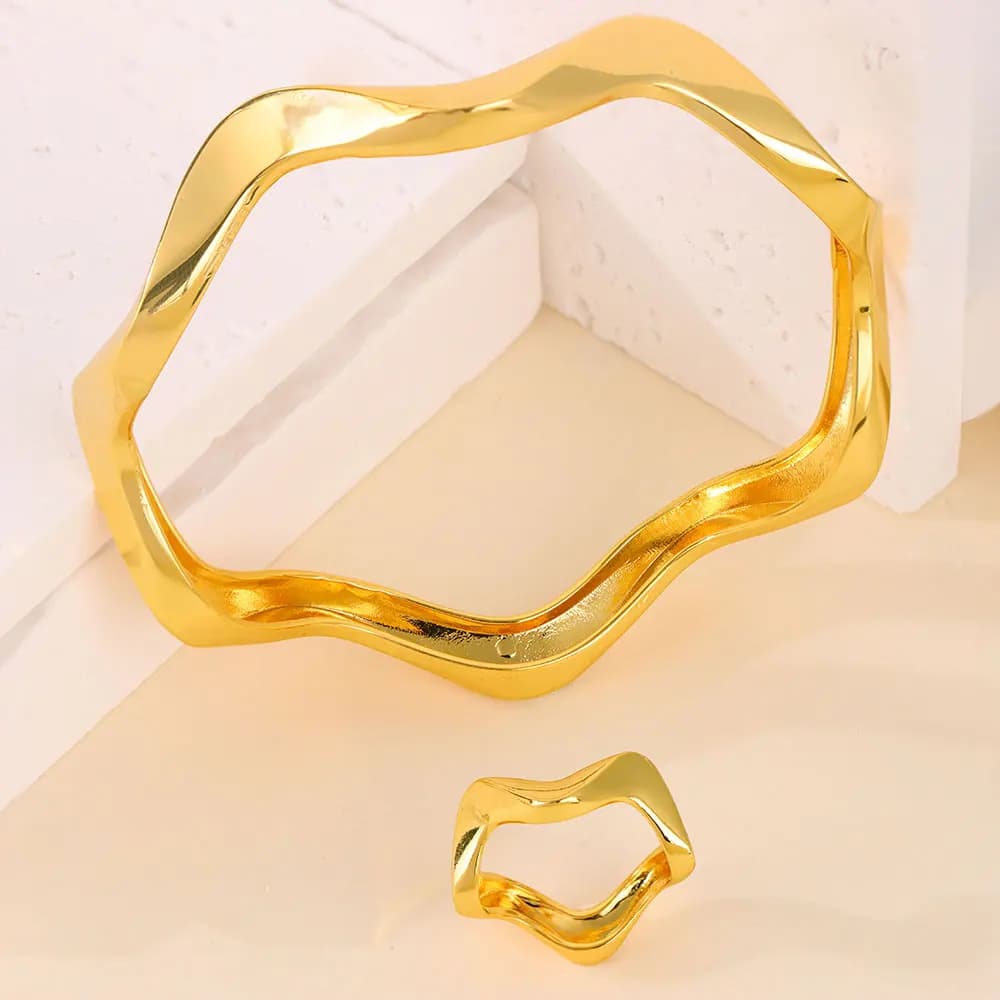Ensemble de bijoux à la mode arabe plaqué or 21 carats, Bracelet irrégulier Oman, bagues pour femmes