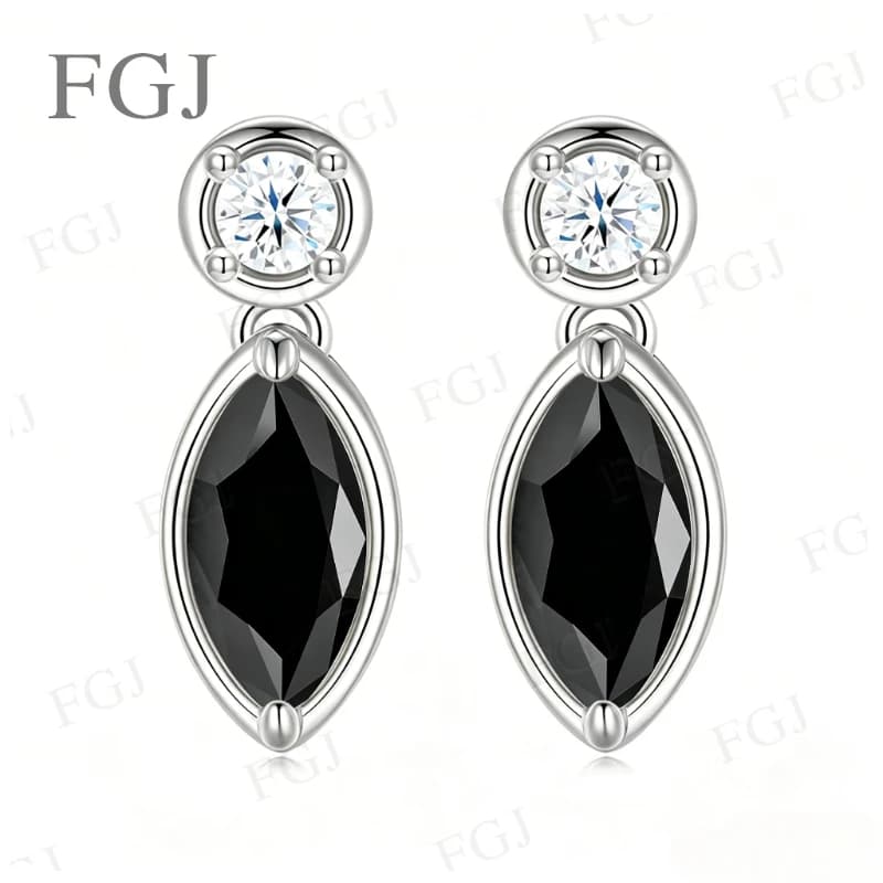 Boucles d'oreilles pendantes en argent sterling 925 avec moissanite, taille marquise, couleur D/noir