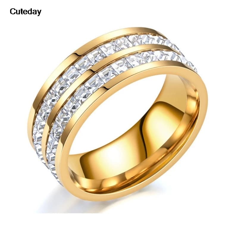 Bague ronde incrustée de Zircon blanc pour femmes et hommes, couleur argent et or brillant, bijoux d