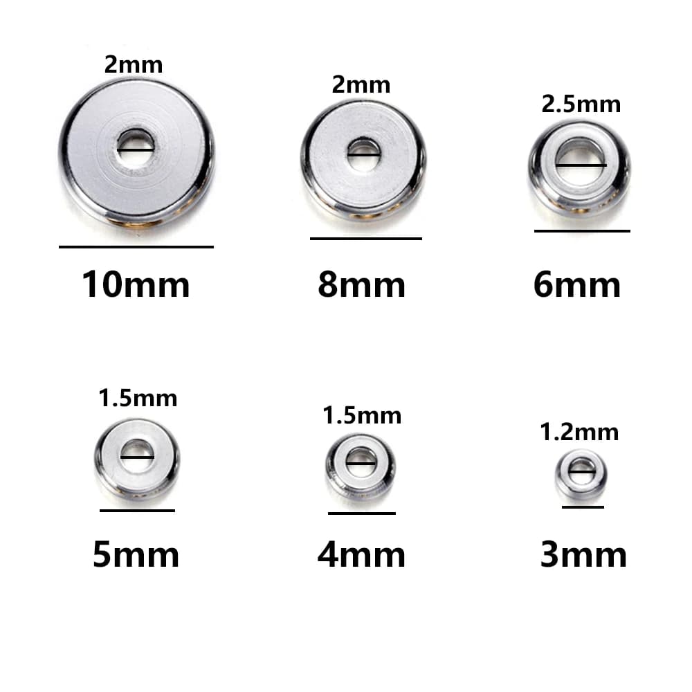 Perles d'espacement à breloques en acier inoxydable, 20 pièces/lot, 3-10mm, plates, rondes, amples, 