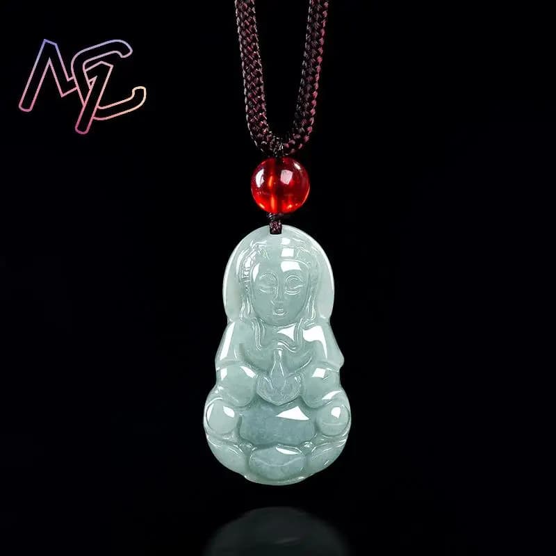 Collier pendentif bouddha Guanyin en jadéite du Myanmar, pierres précieuses naturelles Vintage, bijo