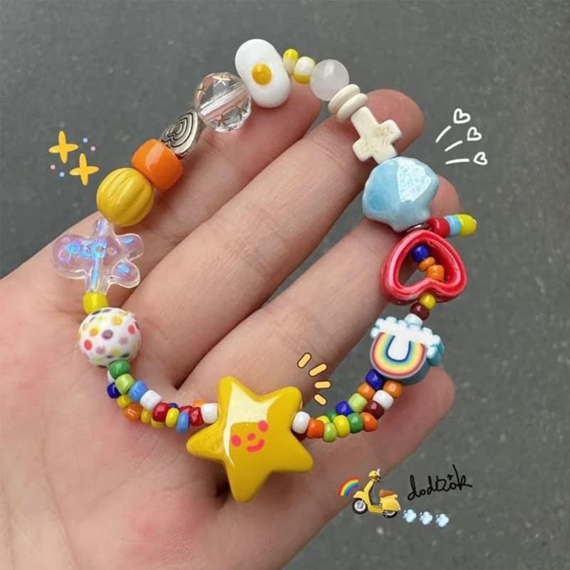 Bracelet en corde élastique fait à main, en perles, mignon, étoile, extensible, bijoux, accessoire p